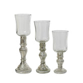 Kitchen Goods Glass Tealight Holder Set of 3pcs 31cm - Silver/Clear